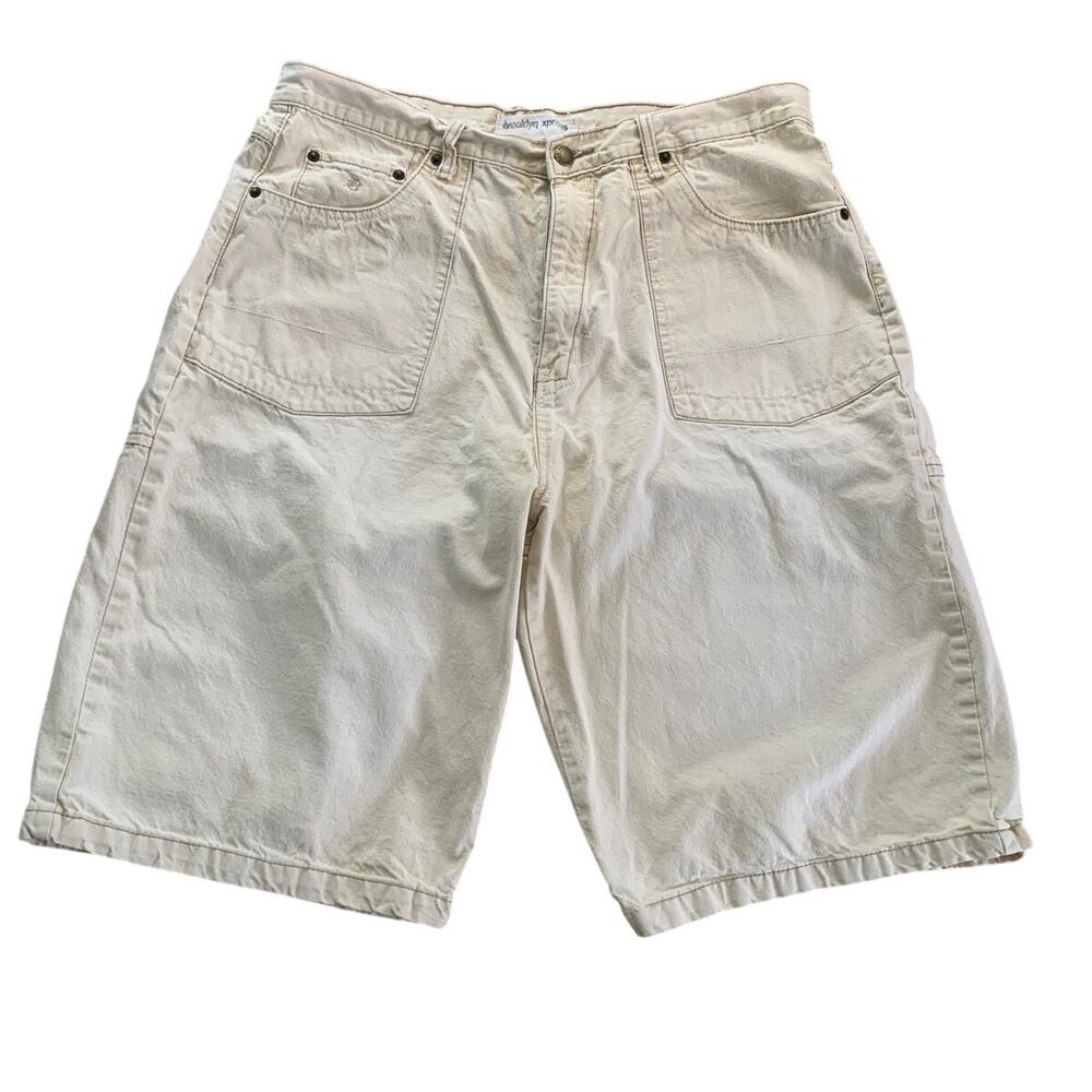Brooklyn Xpress Men's Denim Shorts Size 36 Y2K Baggy Streetwear Off White